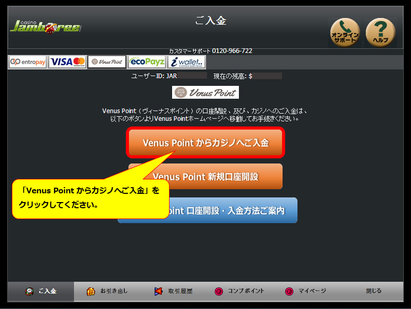 ヴィーナスポイントからの入金方法手順2